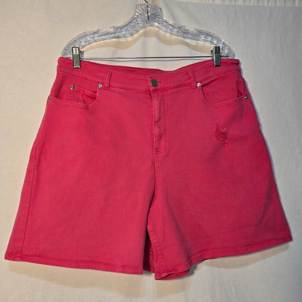 ELOQUII Boho Beachy Festival Stretchy Pink H-Rise Distressed Shorts Size 16​.